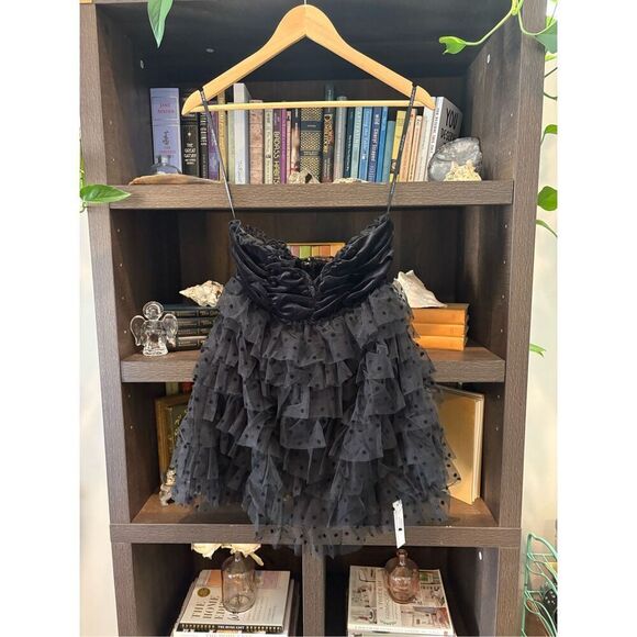 NWT For Love & Lemons Jourdan Black Lace Mini Dress With Gloves Size Small - Picture 4 of 10